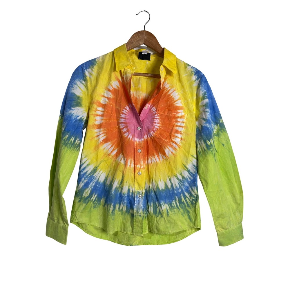 Vintage Bogner Tie Dye Sunburst Cotton Button up Shirt Long Sleeve Multi Color